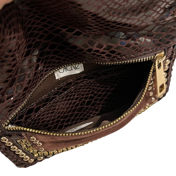 Cache Brown Leather and Suede Studded Wristlet Clutch - Picture 10 of 10